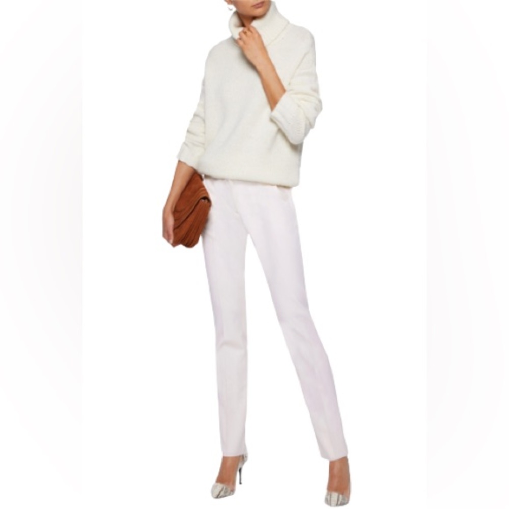MaxMara Pants Ivory White Stretchy Denim Flat Front Straight Jeans Size 10